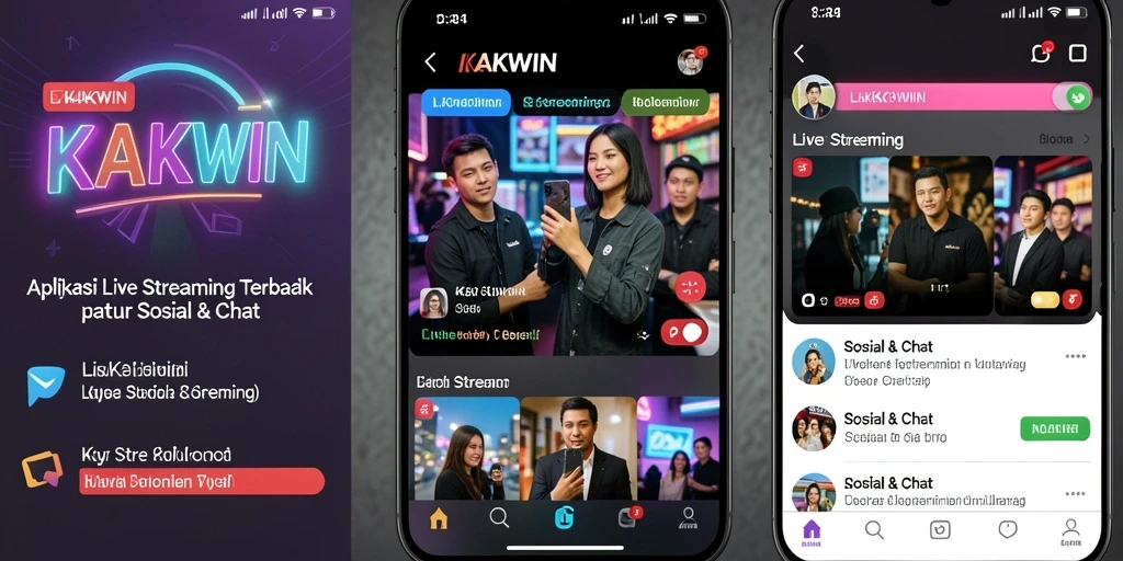 Antarmuka KAKWIN yang intuitif dan fitur Live Streaming interaktif.