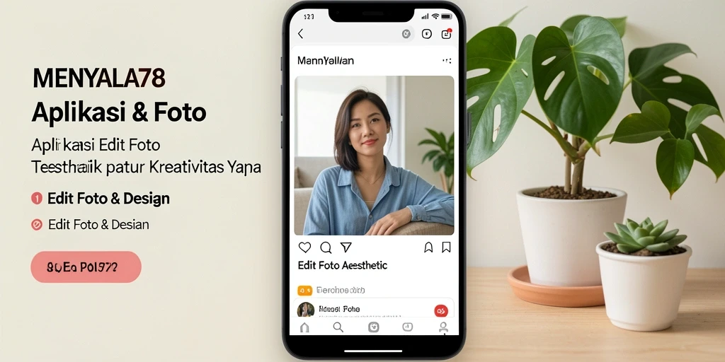 Tampilan antarmuka aplikasi MENYALA78 saat mengedit foto aesthetic.