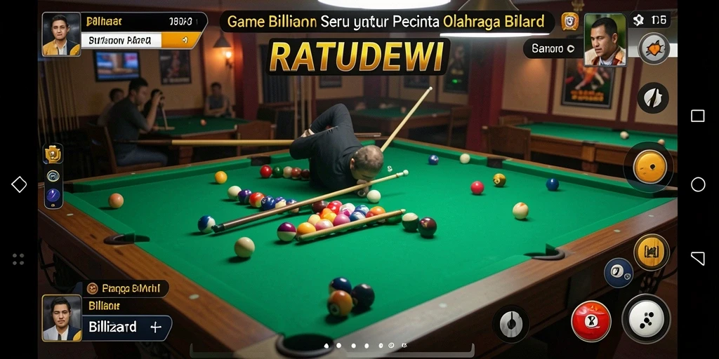 Antarmuka permainan billiard yang menarik dan fungsional.